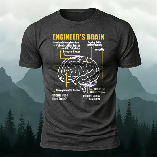 面白いエンジニアの脳内図入りカジュアルコットンTシャツ