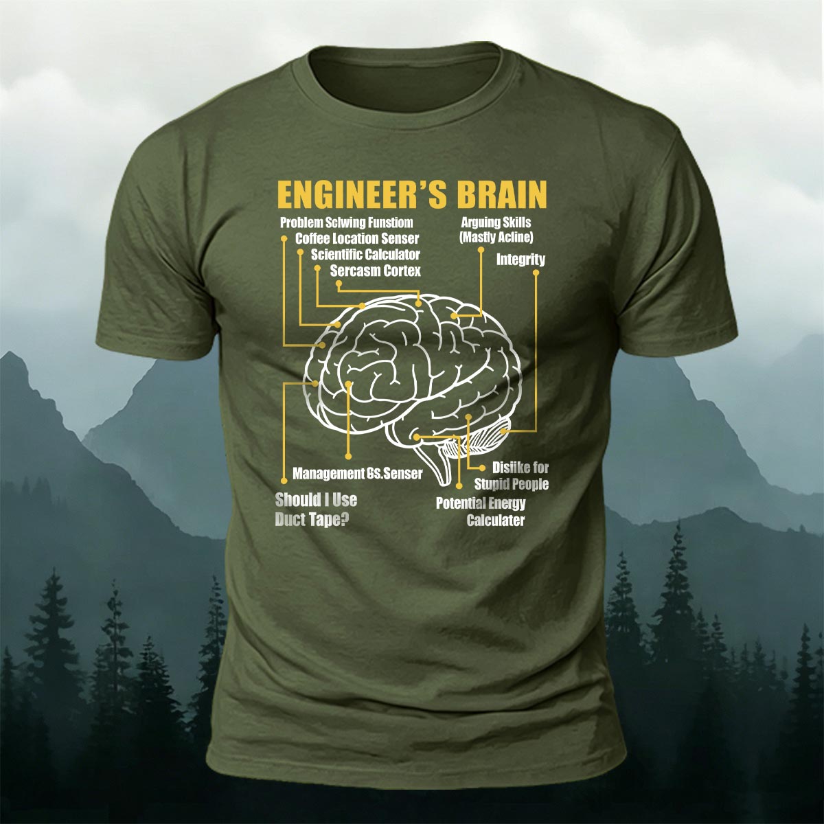 Funny Engineer Brain Diagram Casual Cotton T-Shirt