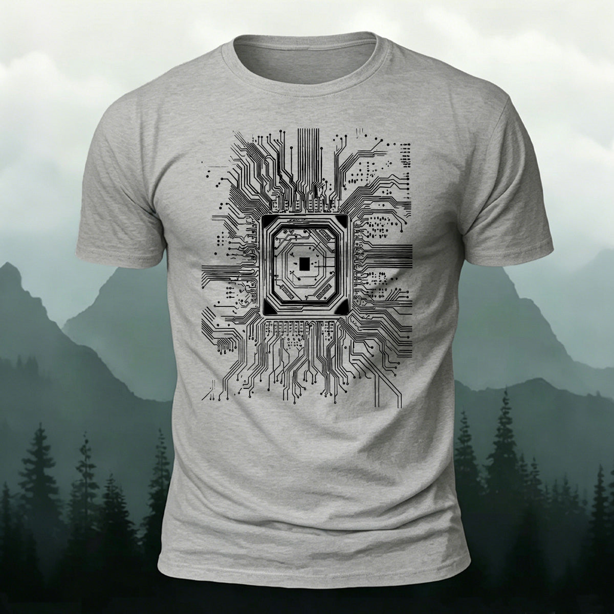 CPU Chip Circuit Board Pattern Premium Cotton T-Shirt