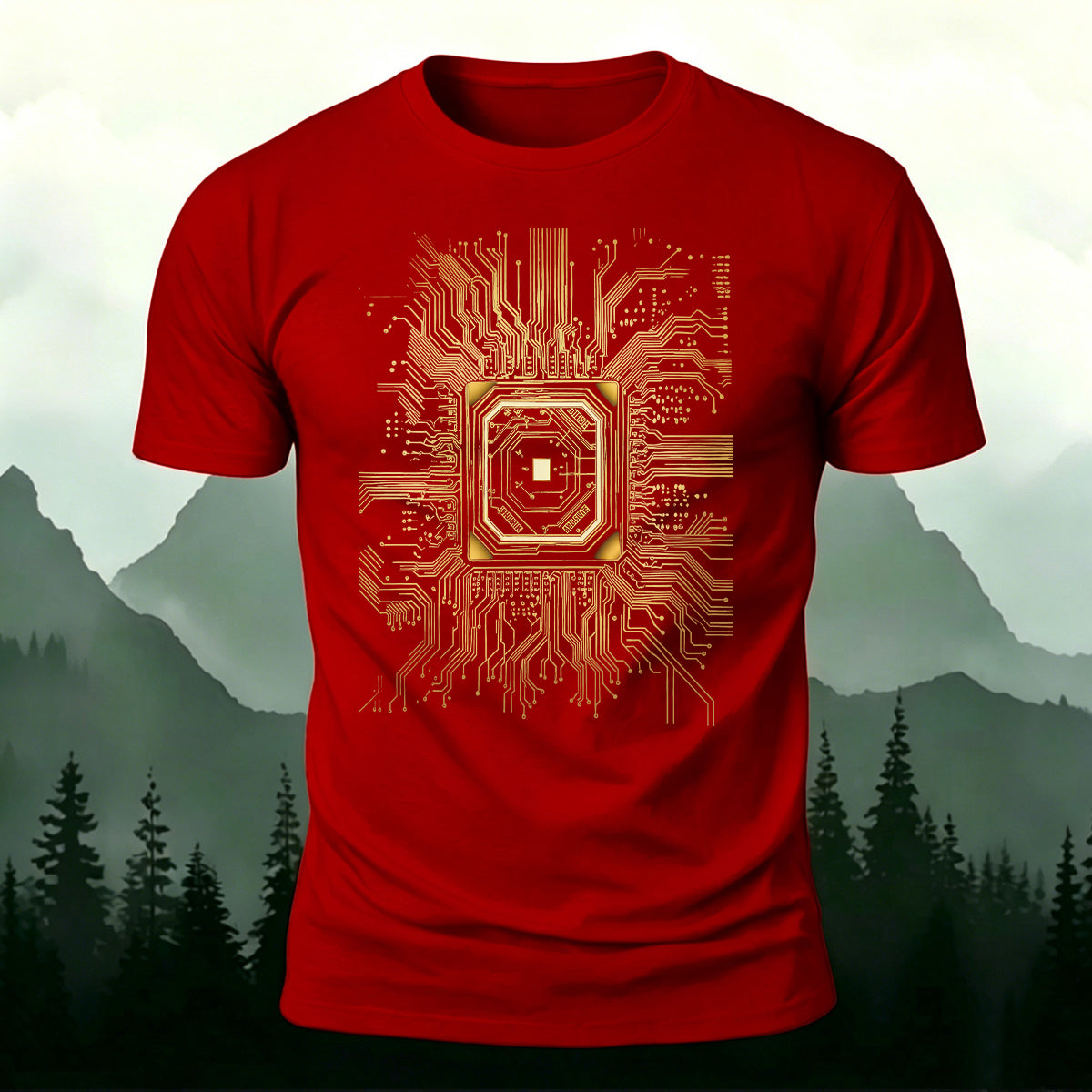 CPU Chip Circuit Board Pattern Premium Cotton T-Shirt