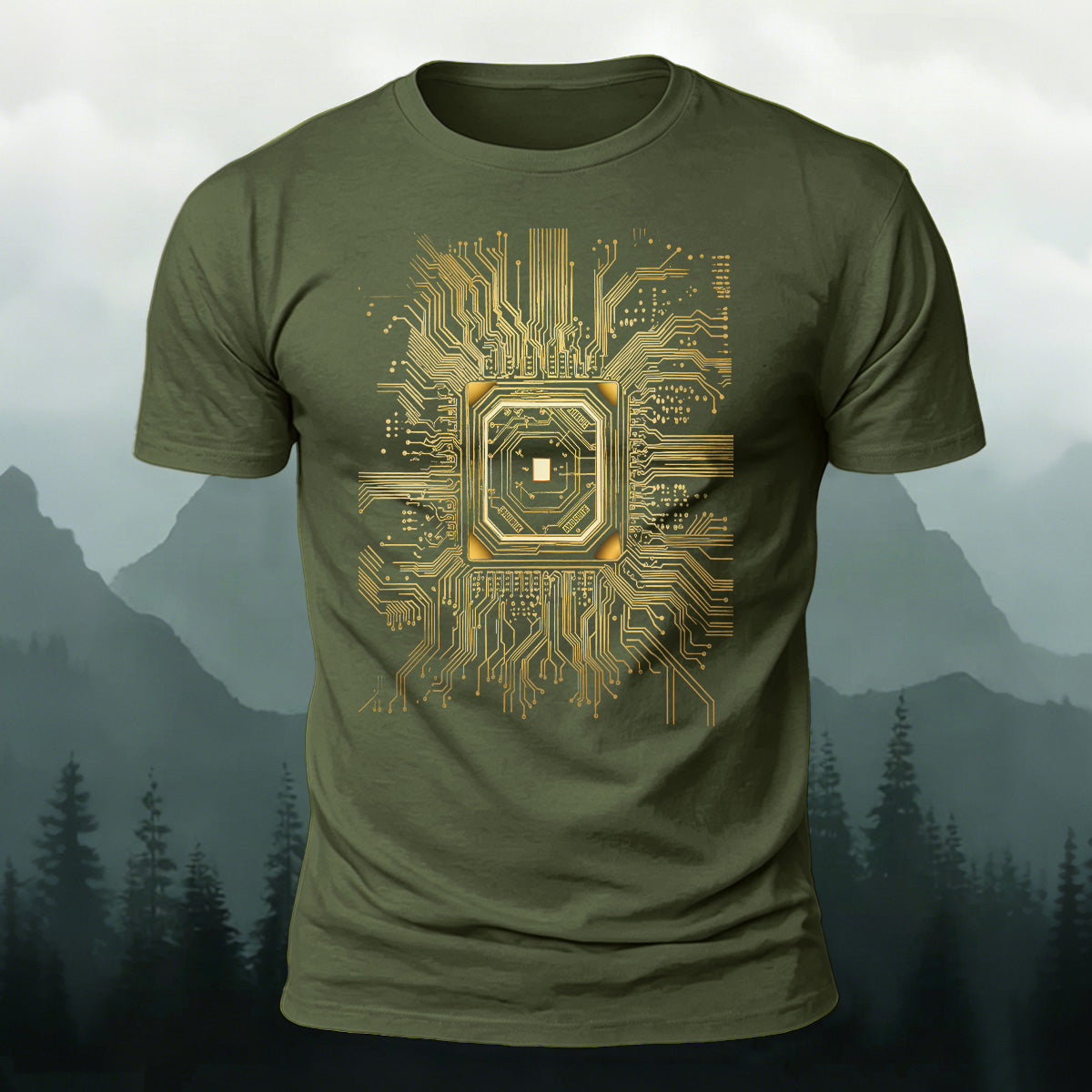 CPU Chip Circuit Board Pattern Premium Cotton T-Shirt