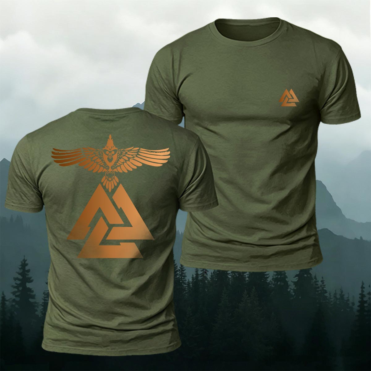 ヴァイキングのワタリガラス ヴァルクヌート シンボル プレミアムコットンTシャツ