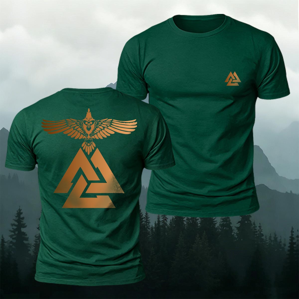 Viking Raven Valknut Symbol Premium Cotton Tee