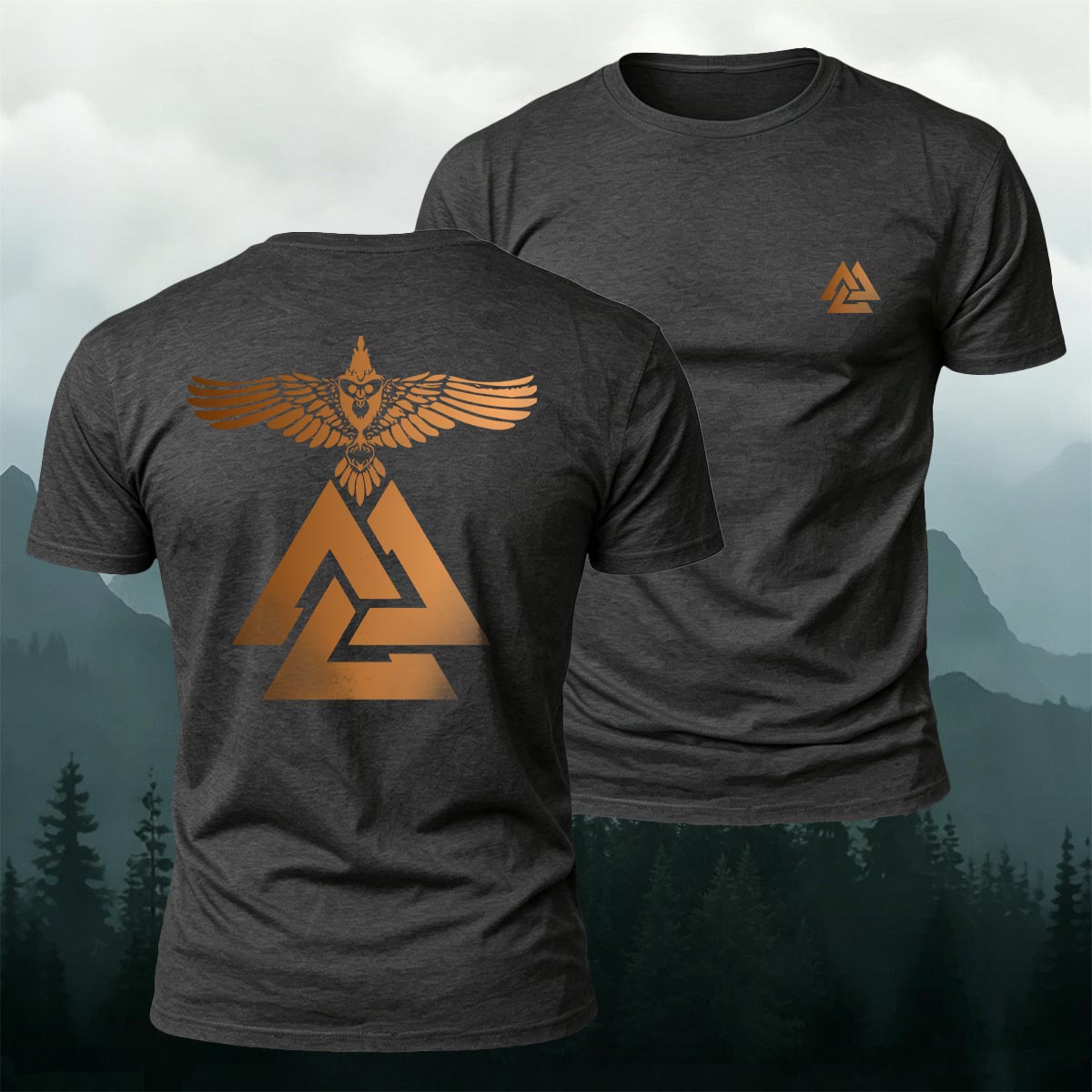 Viking Raven Valknut Symbol Premium Cotton Tee