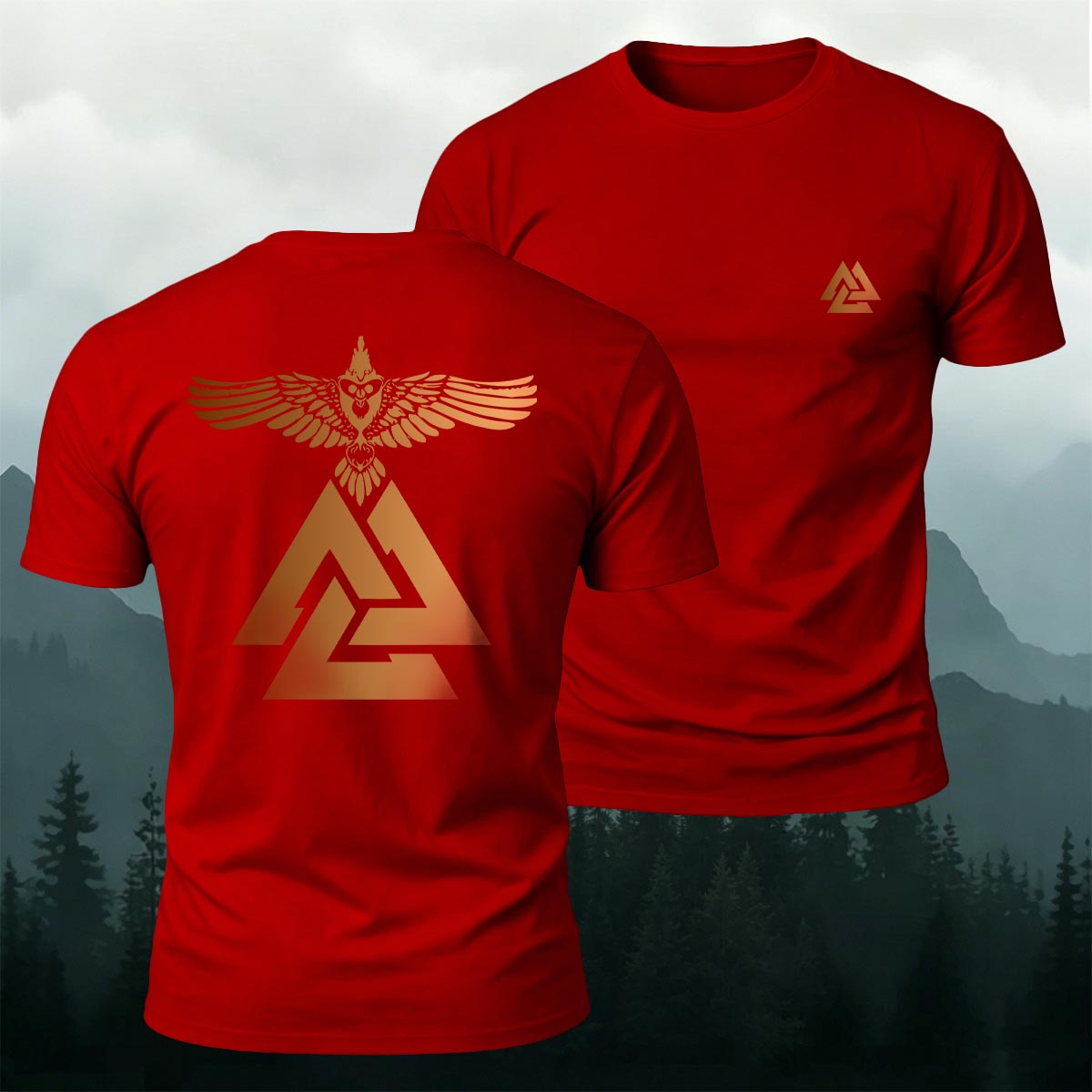 Viking Raven Valknut Symbol Premium Cotton Tee