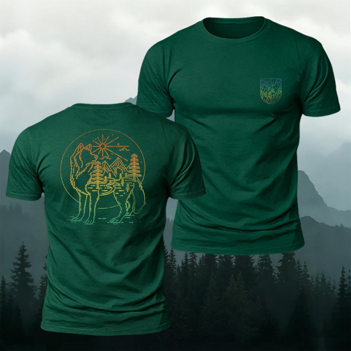 Outdoor Forest Wolf Line Art Premium Cotton Tee