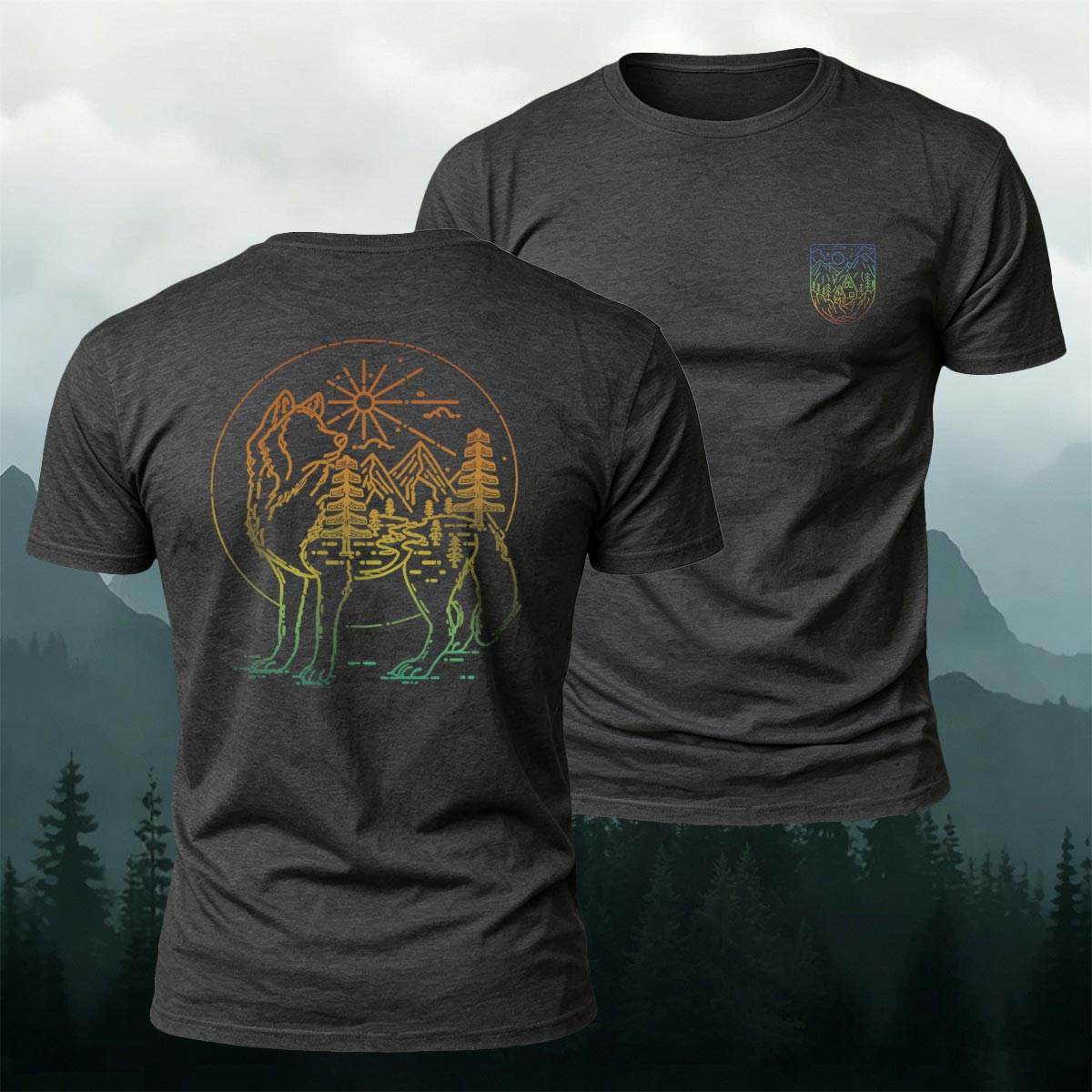 Outdoor Forest Wolf Line Art Premium Cotton Tee