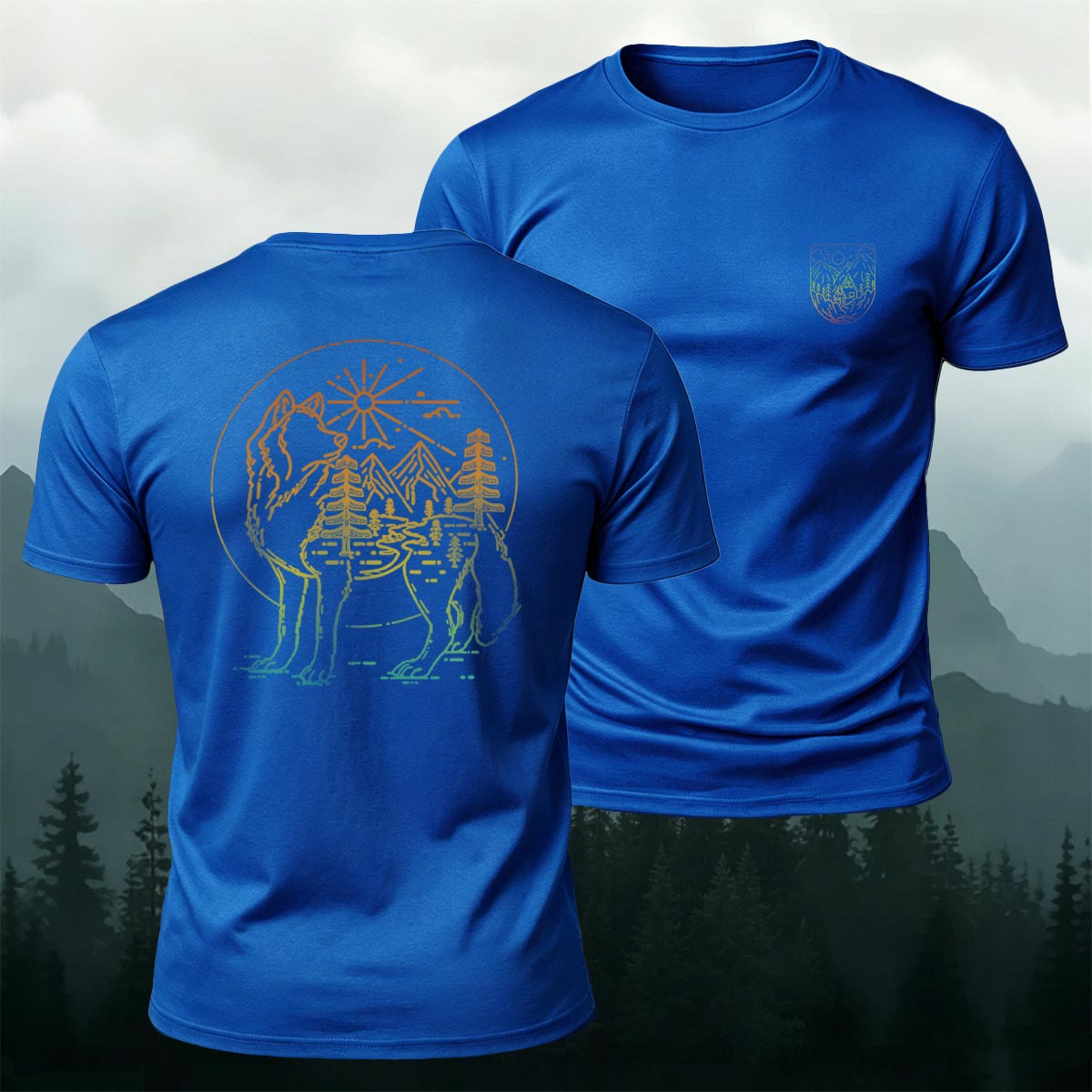 Outdoor Forest Wolf Line Art Premium Cotton Tee