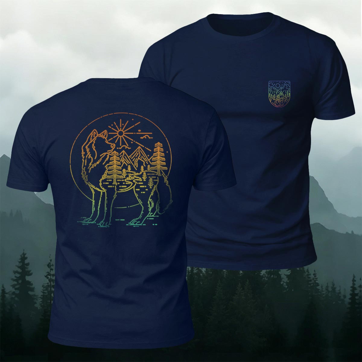 Outdoor Forest Wolf Line Art Premium Cotton Tee