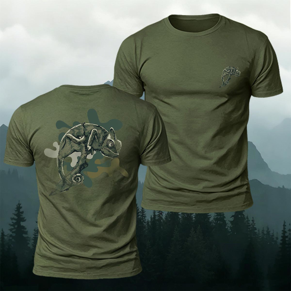 Vintage Camouflage Chameleon Premium Cotton T-Shirt