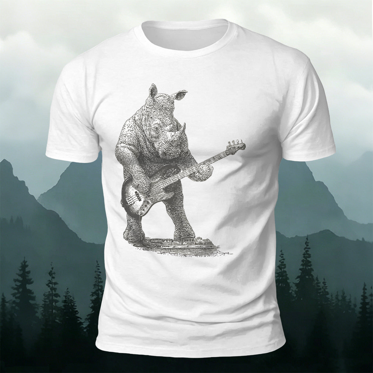 Funny Rock Music Rhino Casual Cotton T-Shirt