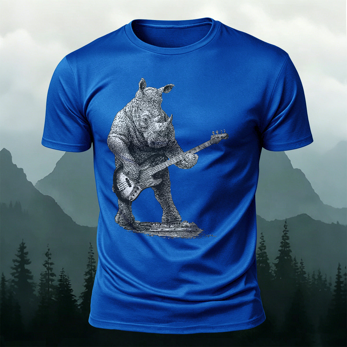 Funny Rock Music Rhino Casual Cotton T-Shirt