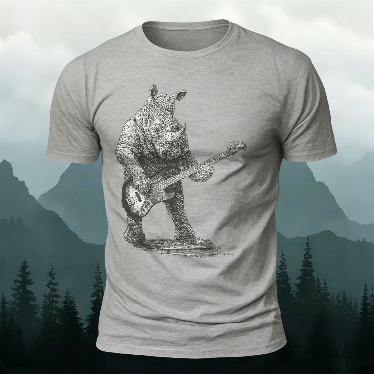 Funny Rock Music Rhino Casual Cotton T-Shirt