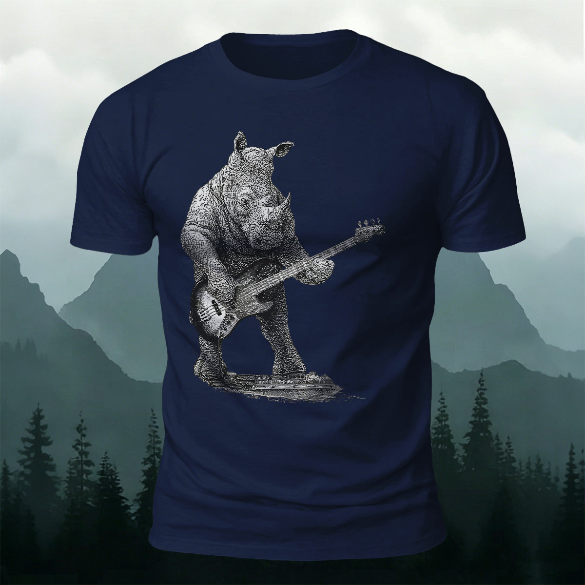 Funny Rock Music Rhino Casual Cotton T-Shirt