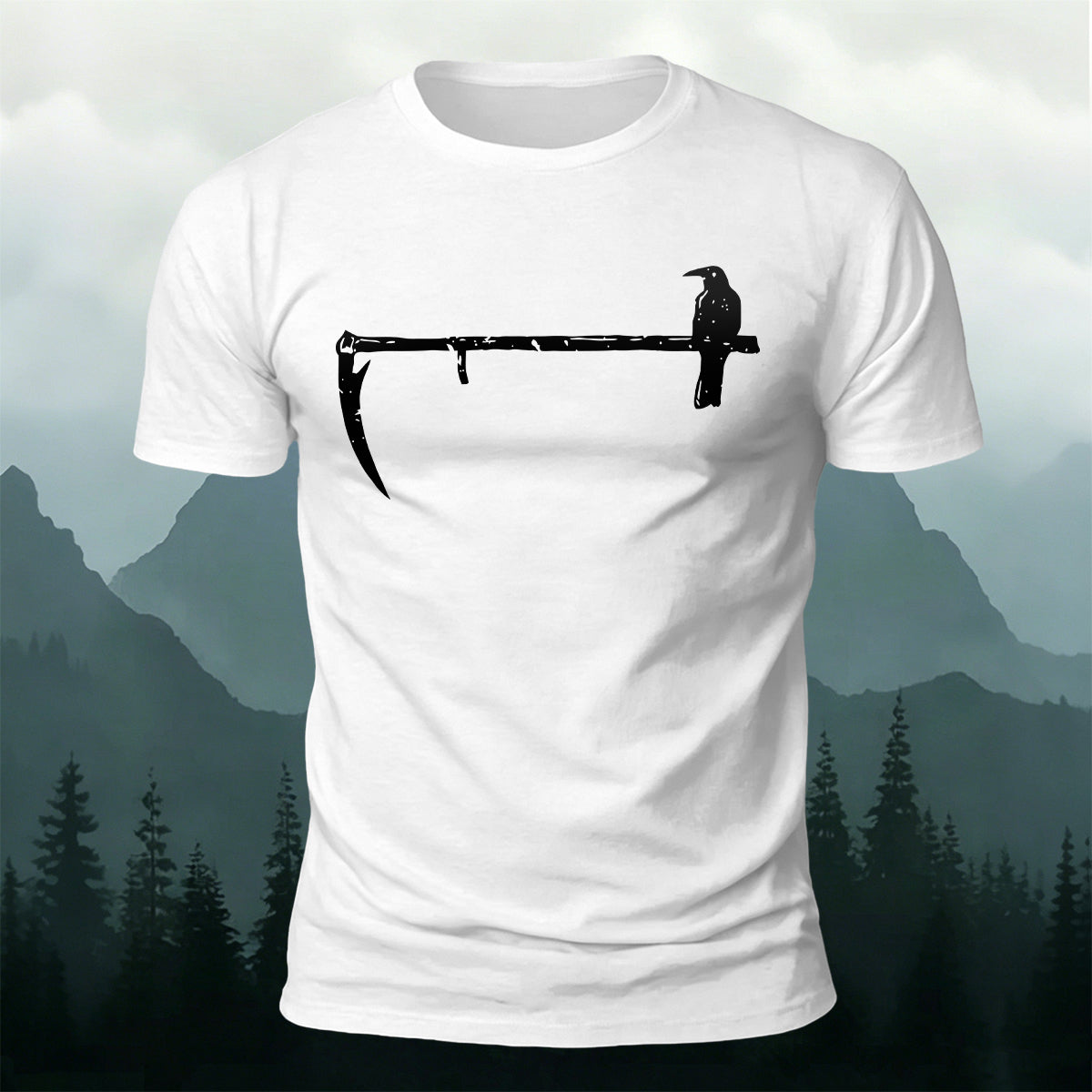 Minimal Gothic Crow Scythe Premium Cotton T-Shirt