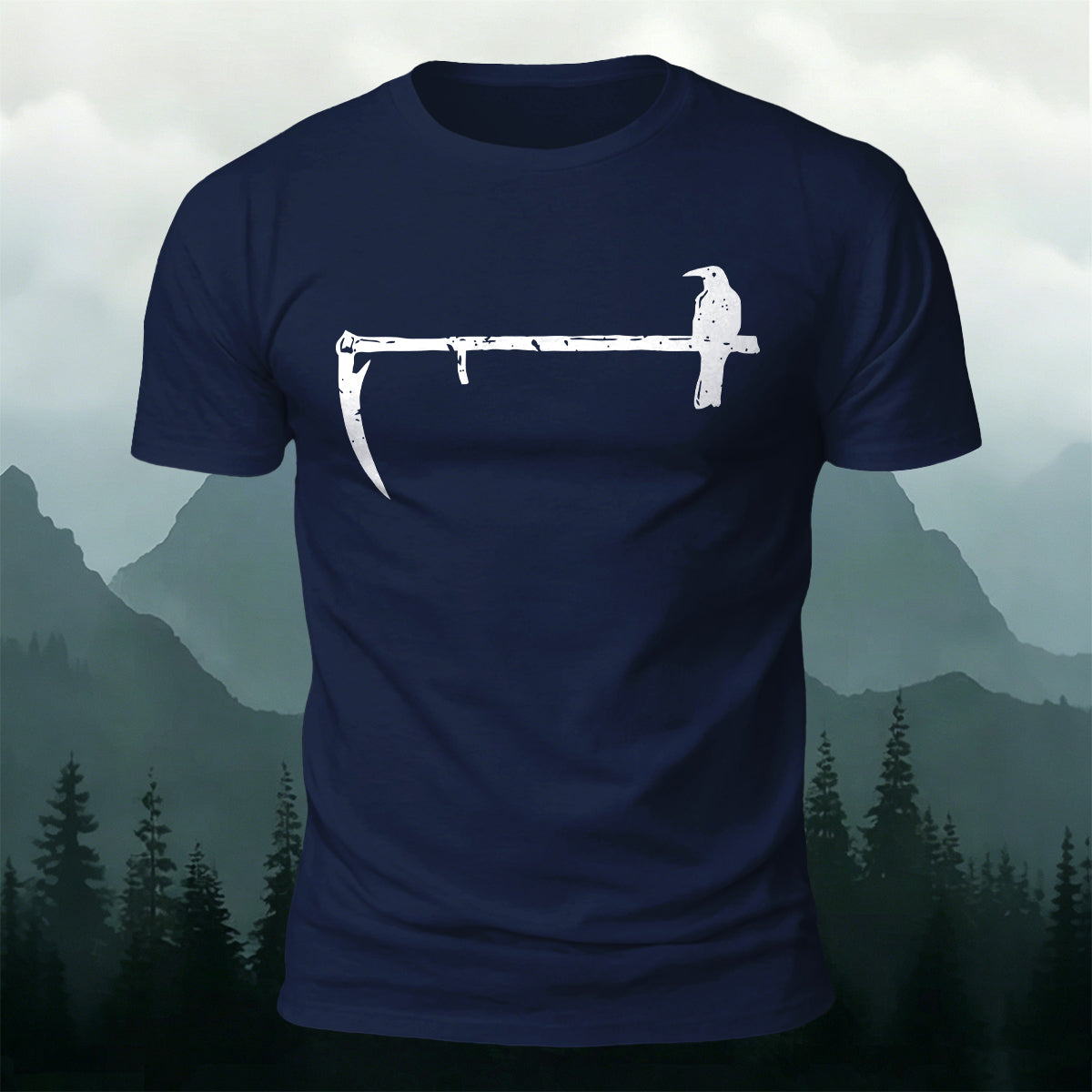 Minimal Gothic Crow Scythe Premium Cotton T-Shirt