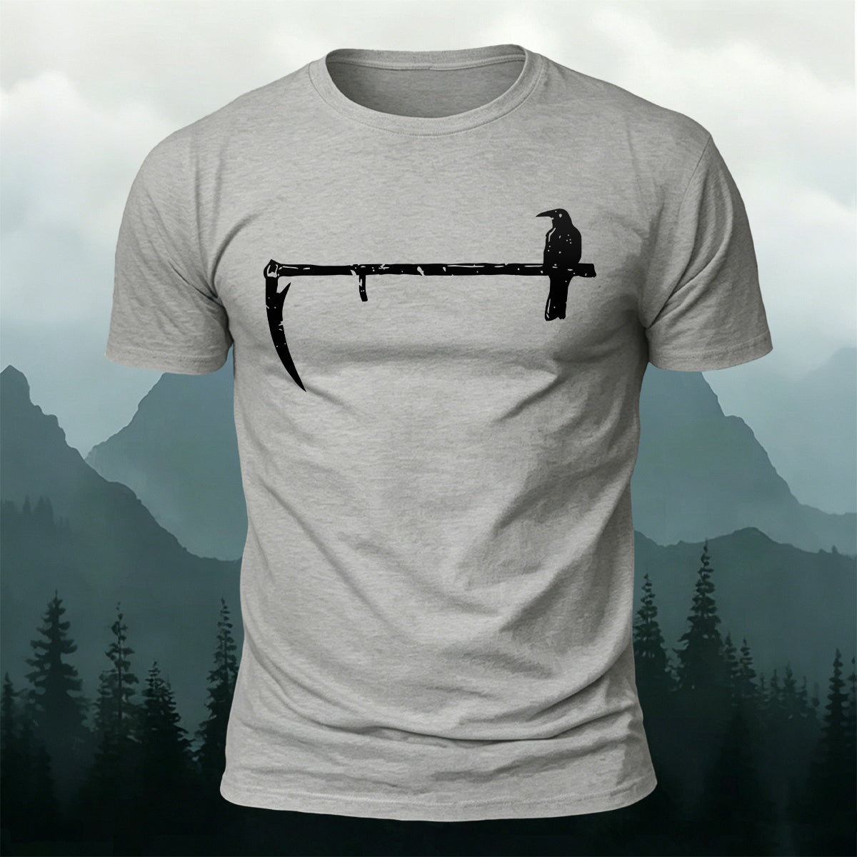 Minimal Gothic Crow Scythe Premium Cotton T-Shirt