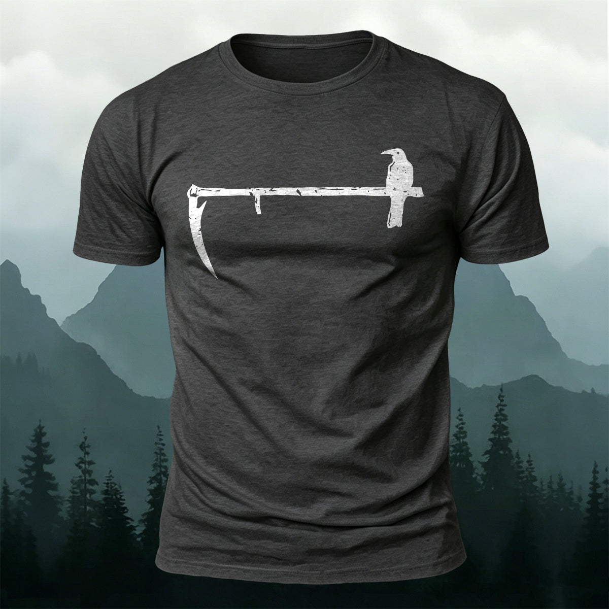 Minimal Gothic Crow Scythe Premium Cotton T-Shirt