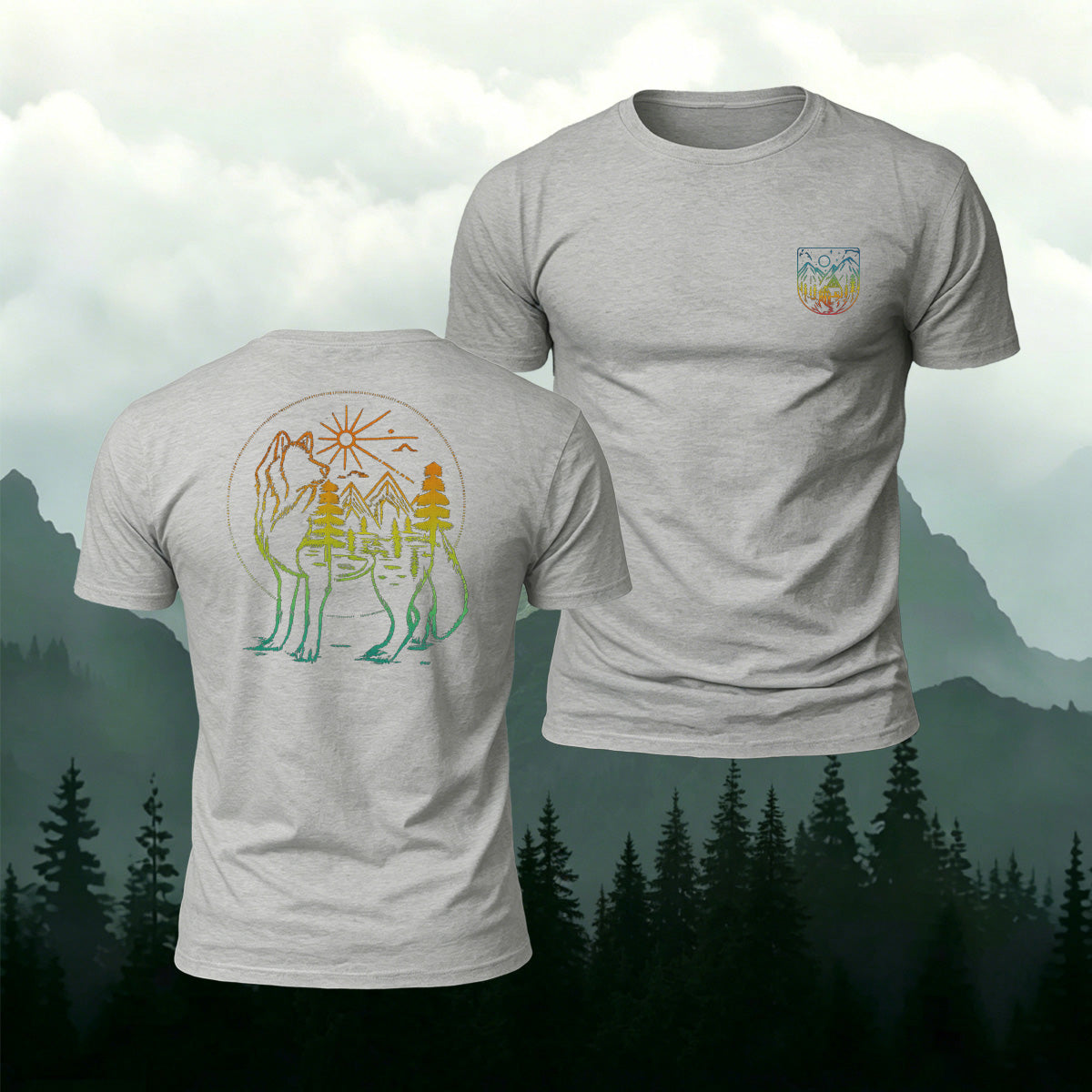 Gradient Art Mountain Wolf Premium Cotton T-Shirt