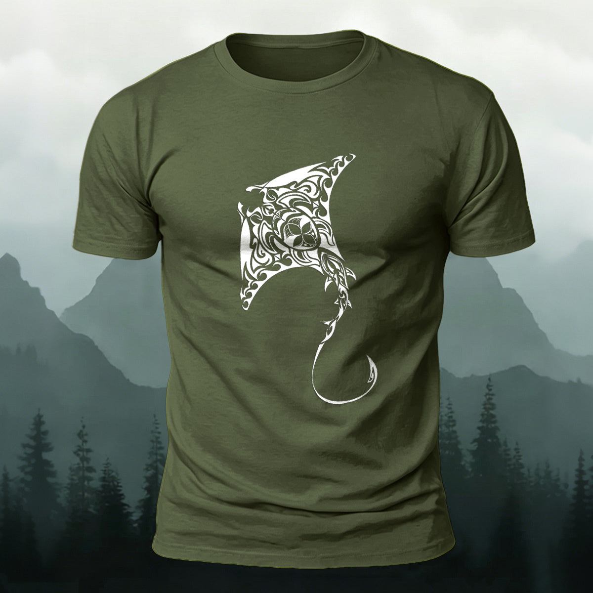 Tribal Art Stingray Marine Premium Cotton T-Shirt