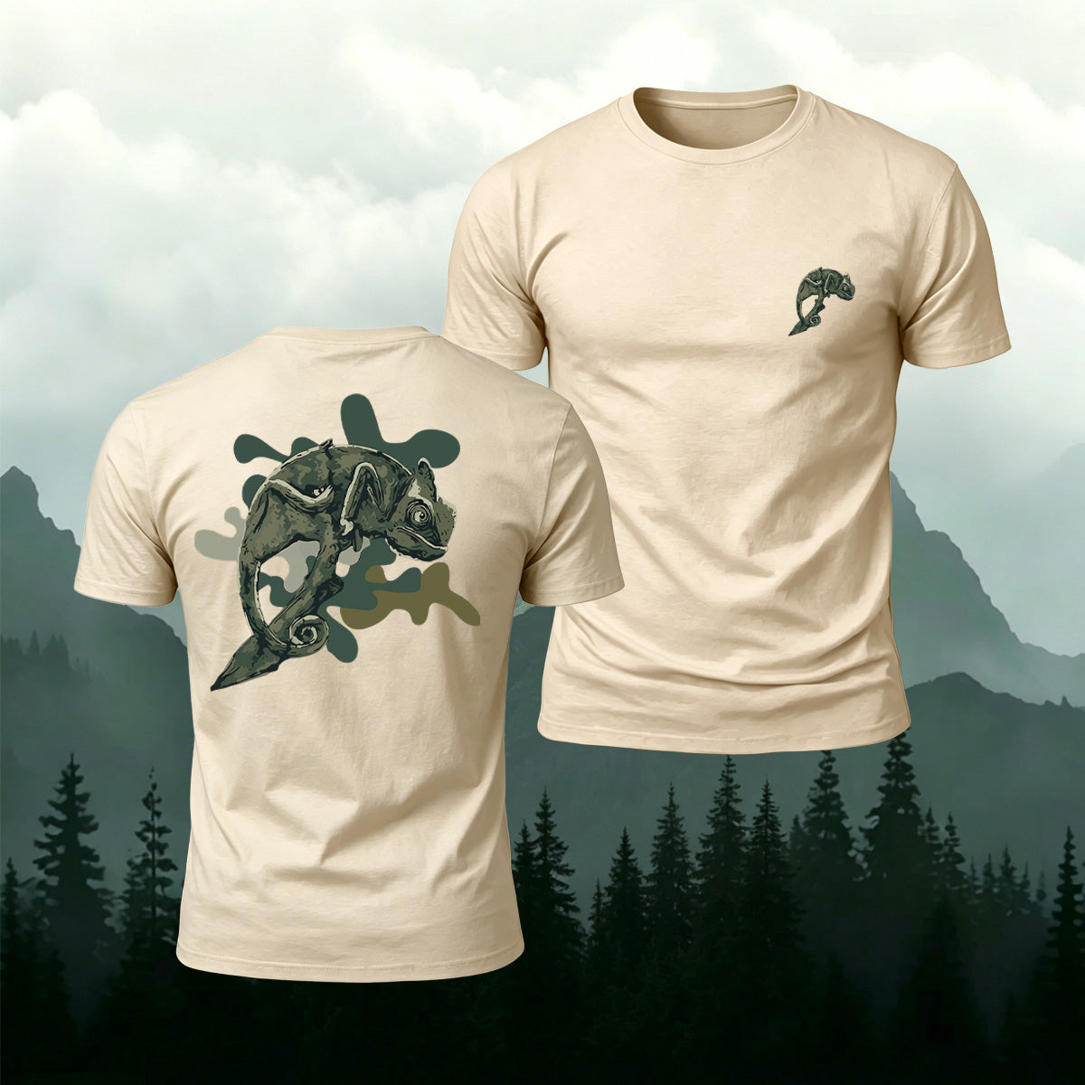 カモフラージュカメレオン柄 肌に優しいカジュアルTシャツ