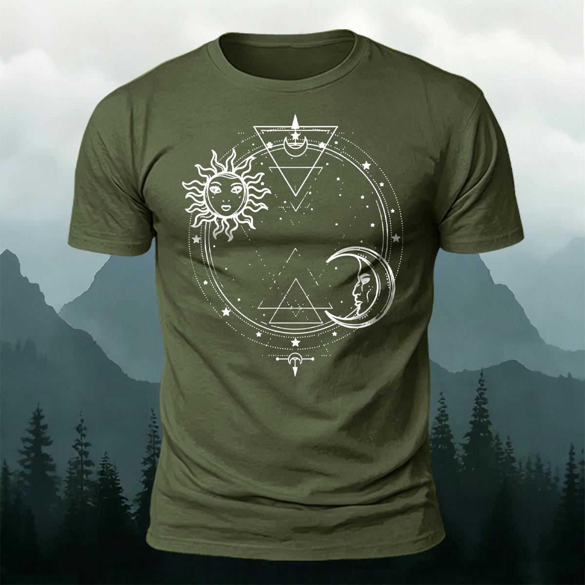 太陽と月の神聖幾何学 プレミアムコットンTシャツ