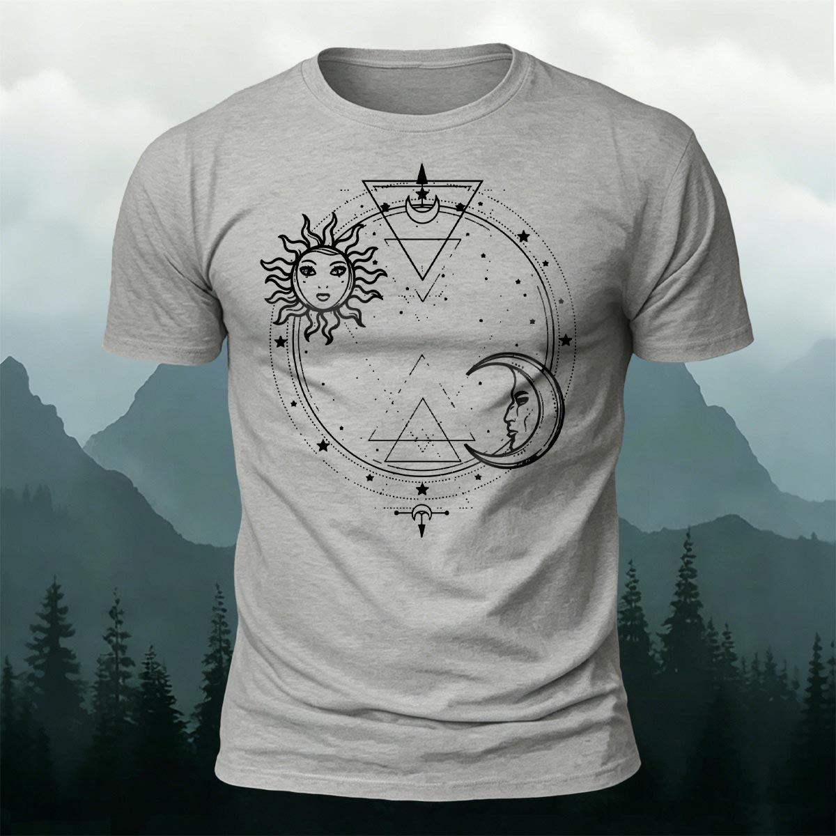 太陽と月の神聖幾何学 プレミアムコットンTシャツ