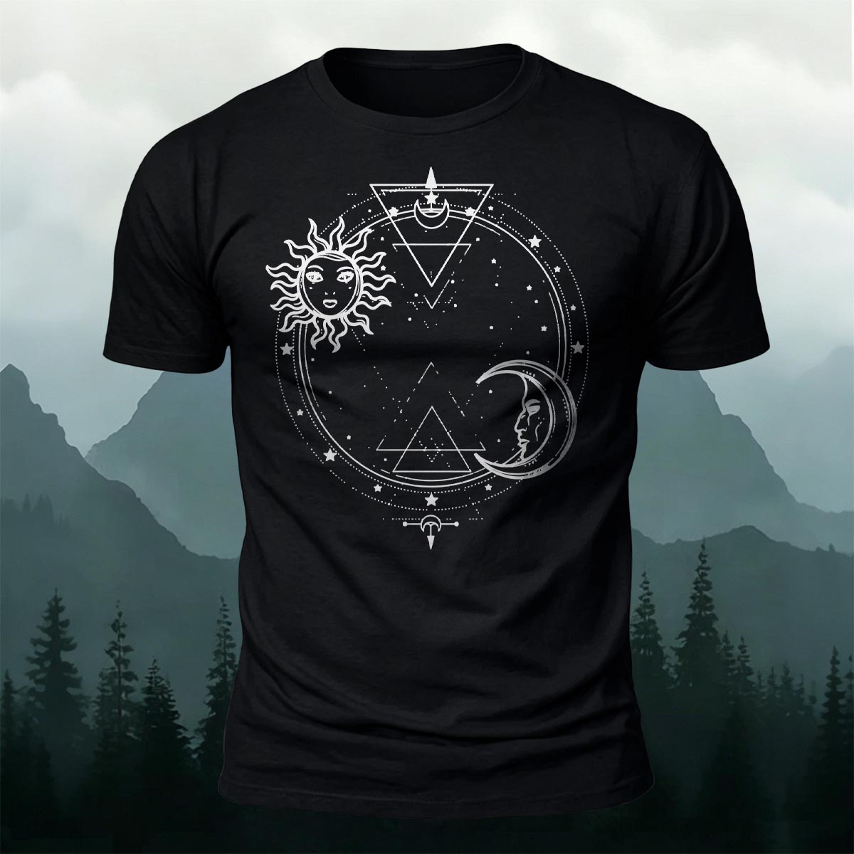 太陽と月の神聖幾何学 プレミアムコットンTシャツ
