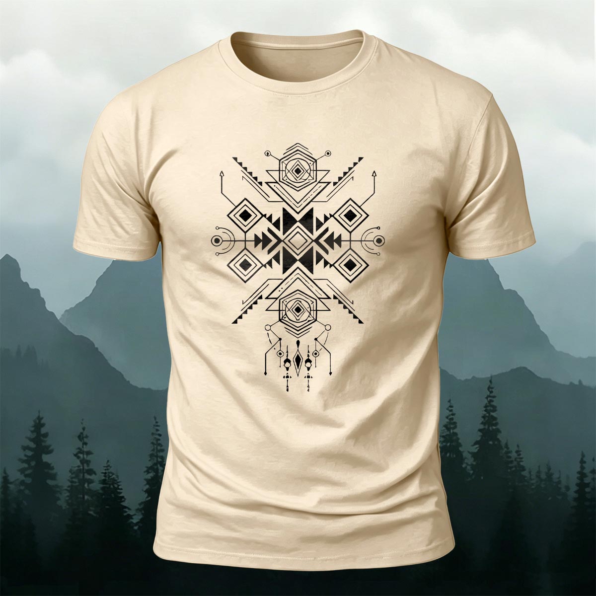 Tribal Symmetrical Geometry Premium Cotton T-Shirt