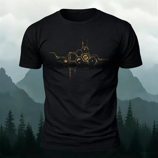 メカニカルヘックスゴン ミニマル プレミアムコットン カジュアルTシャツ