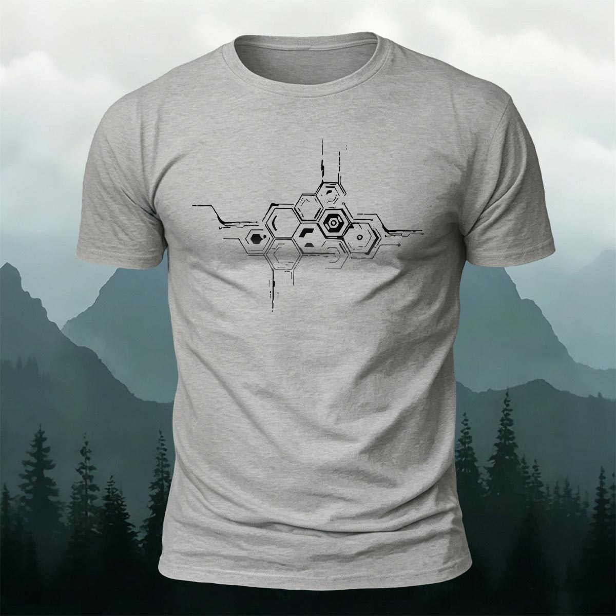Mechanical Hexagon Minimal Premium Cotton Casual Tee