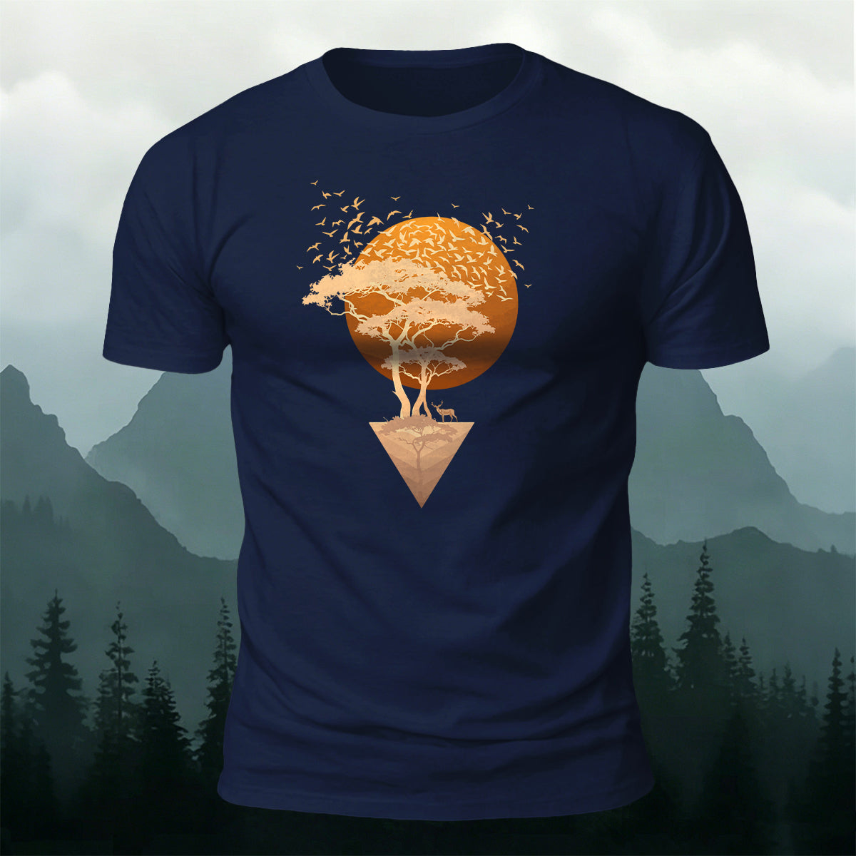 Floating Sunset Tree & Deer Healing Graphic T-Shirt