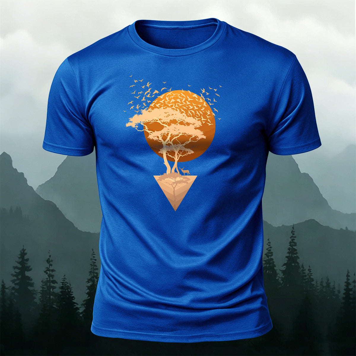 Floating Sunset Tree & Deer Healing Graphic T-Shirt