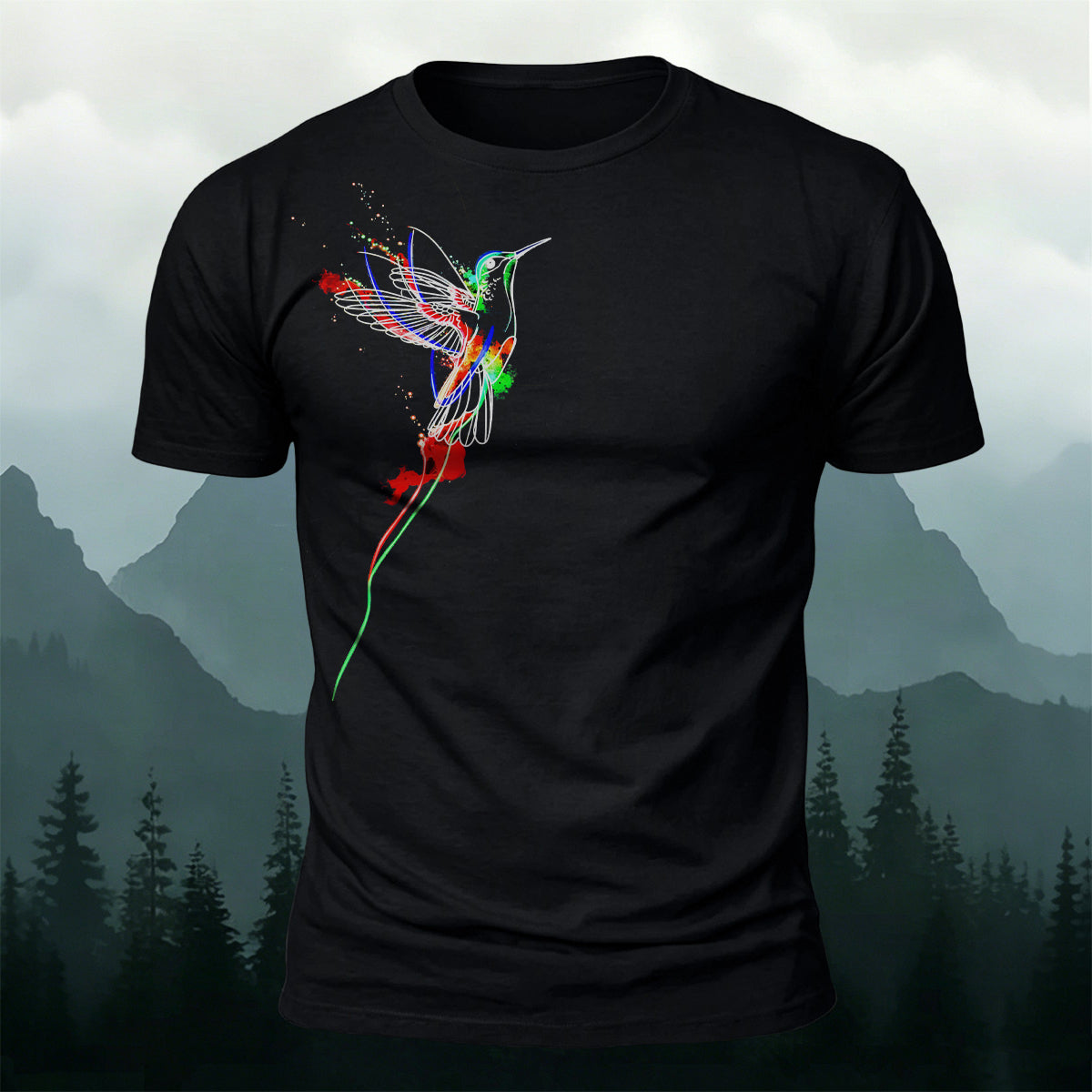 ネイチャー スプラッター カラー ハミングバード 肌に優しいTシャツ