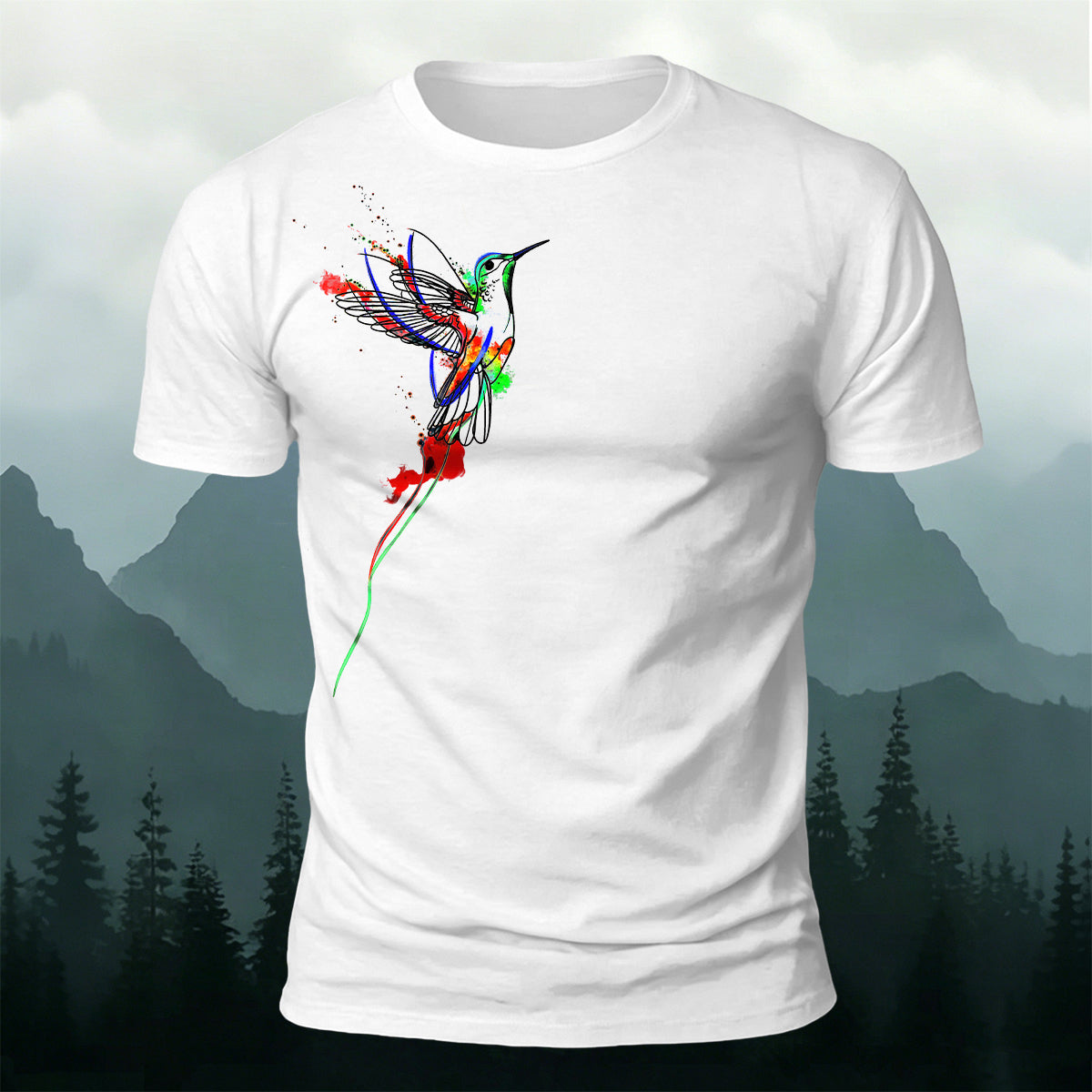 ネイチャー スプラッター カラー ハミングバード 肌に優しいTシャツ