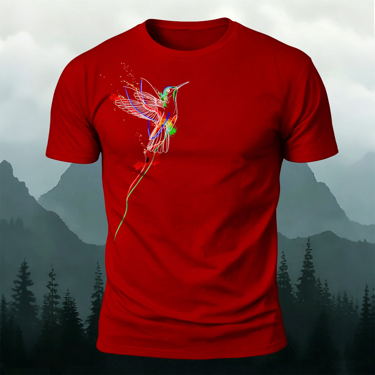 ネイチャー スプラッター カラー ハミングバード 肌に優しいTシャツ