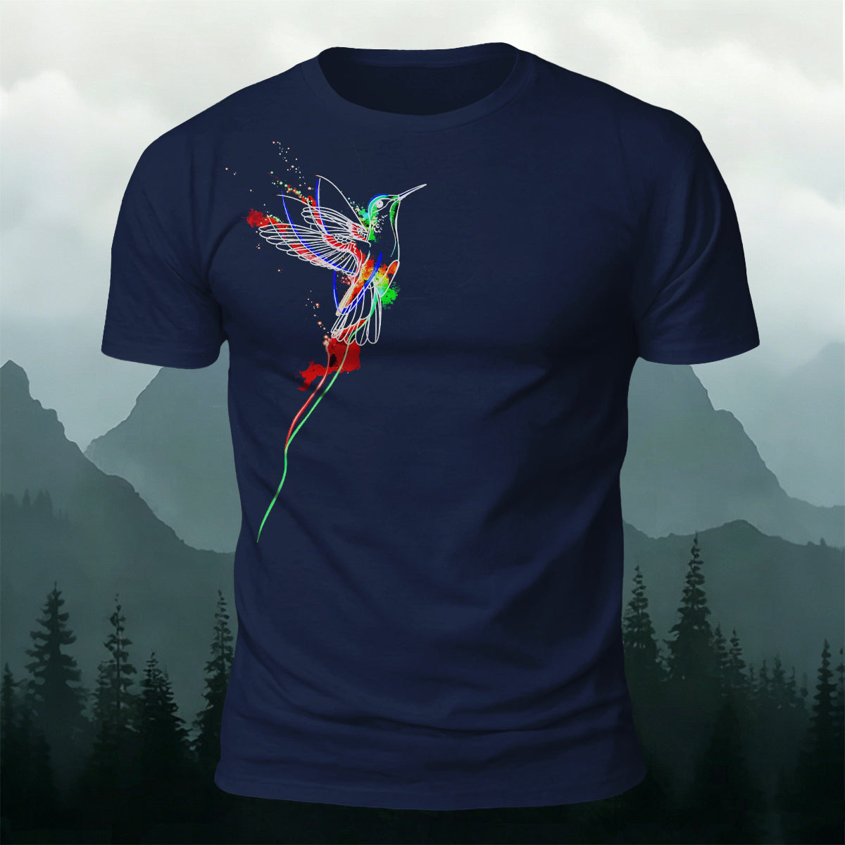 ネイチャー スプラッター カラー ハミングバード 肌に優しいTシャツ