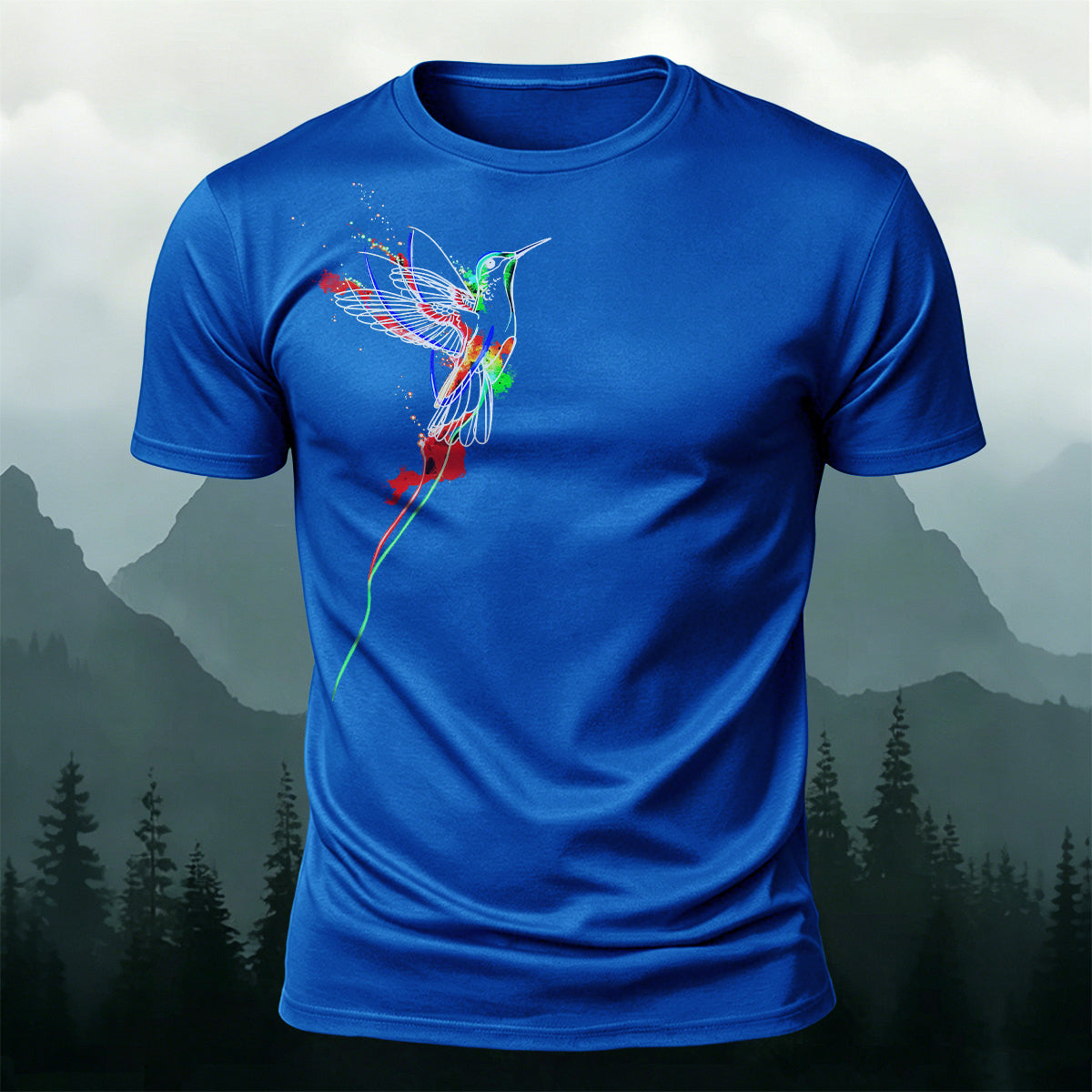 ネイチャー スプラッター カラー ハミングバード 肌に優しいTシャツ