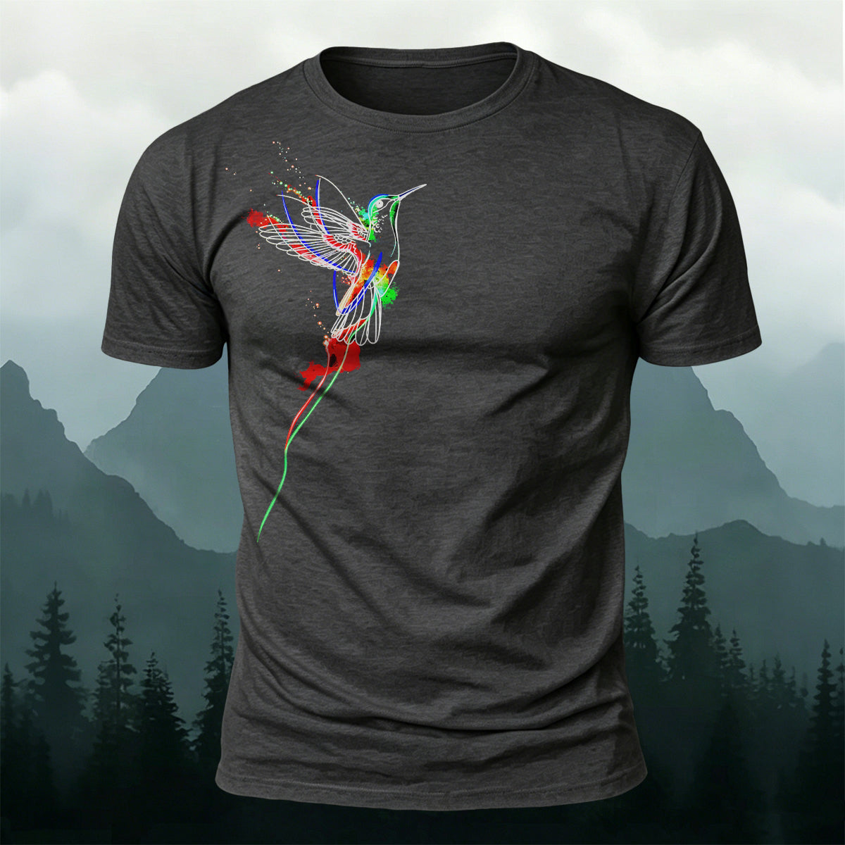 ネイチャー スプラッター カラー ハミングバード 肌に優しいTシャツ
