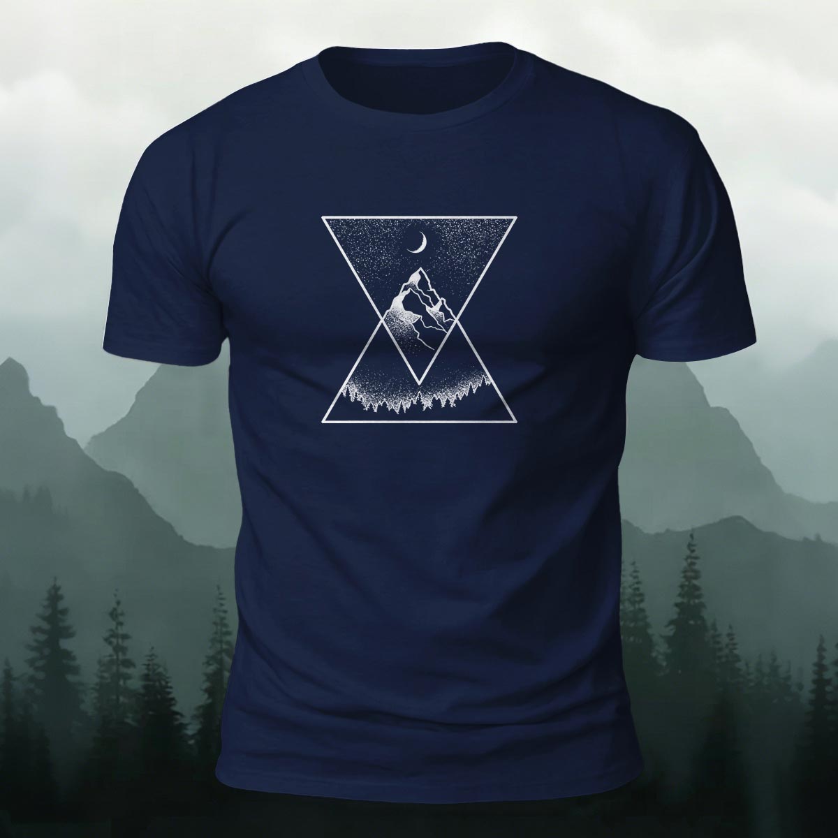 マウンテンアドベンチャー 幾何学柄 プレミアムコットン カジュアルTシャツ