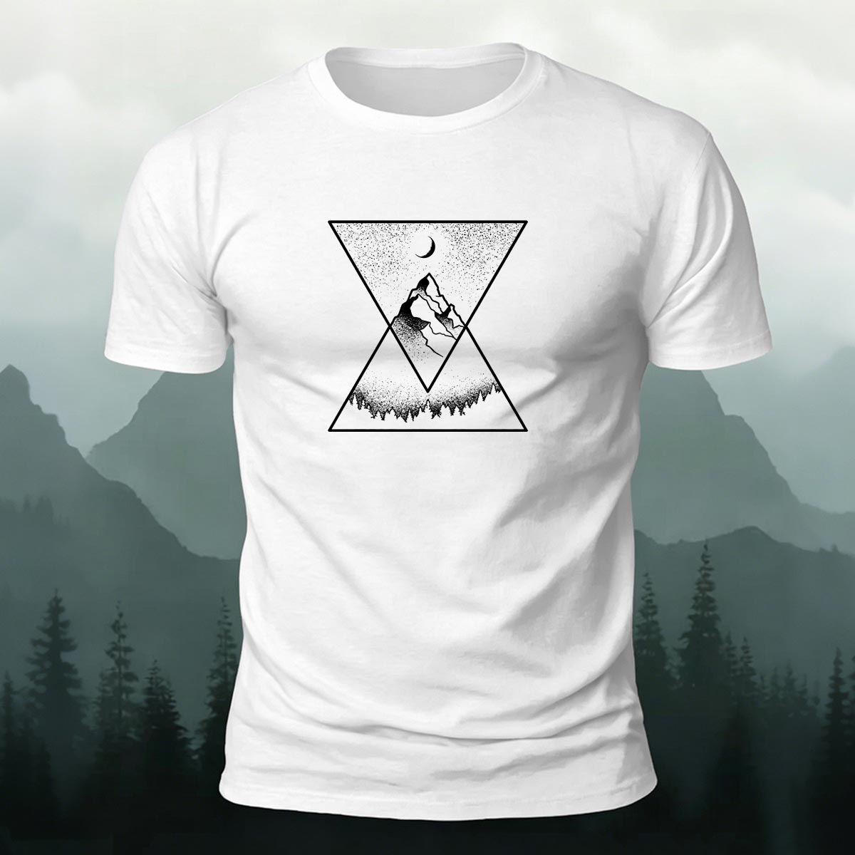 マウンテンアドベンチャー 幾何学柄 プレミアムコットン カジュアルTシャツ