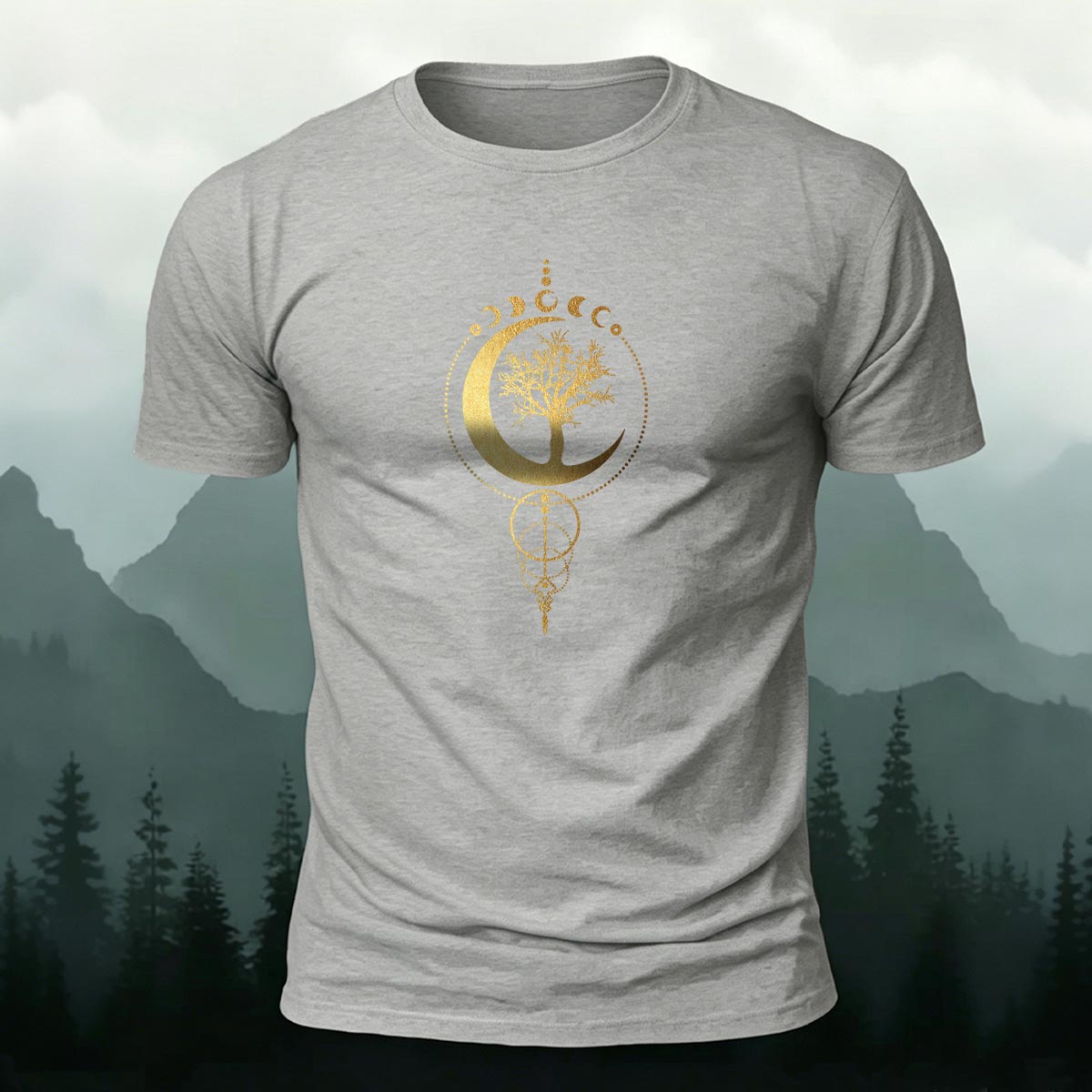 ムーンフェーズ 生命の樹 アウトドア プレミアムコットンTシャツ