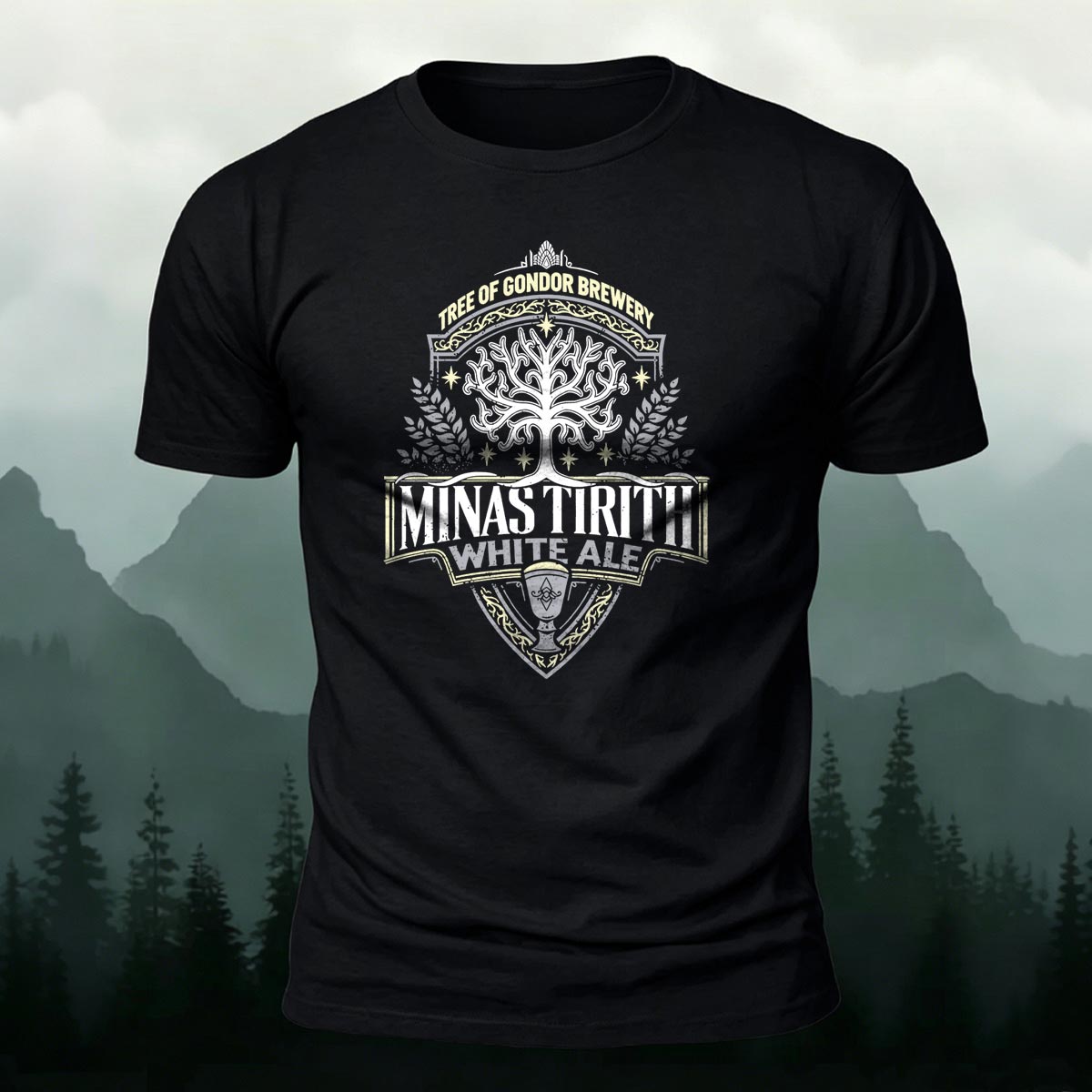 ファンタジー 中世 ホワイトツリー アート ソフト スキンフレンドリー Tシャツ