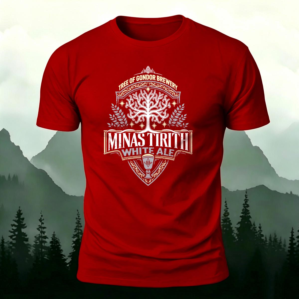 ファンタジー 中世 ホワイトツリー アート ソフト スキンフレンドリー Tシャツ