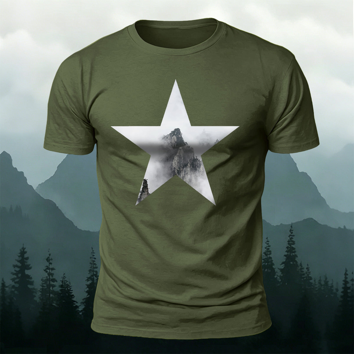 Minimalist Star Mountain Nature Premium Cotton T-Shirt