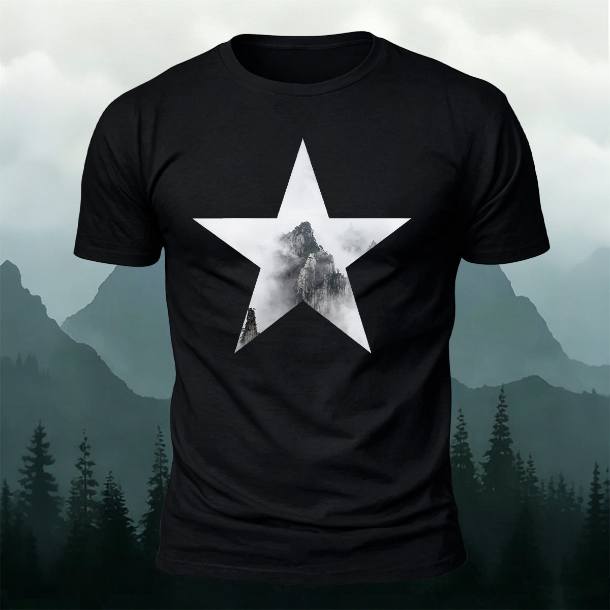 Minimalist Star Mountain Nature Premium Cotton T-Shirt