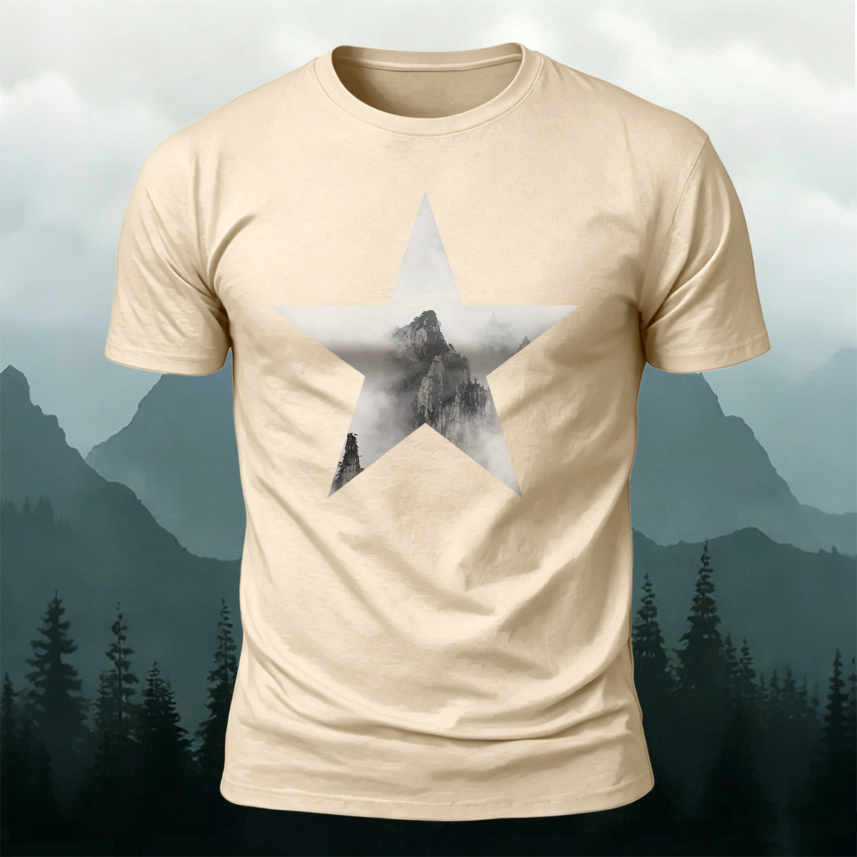 Minimalist Star Mountain Nature Premium Cotton T-Shirt