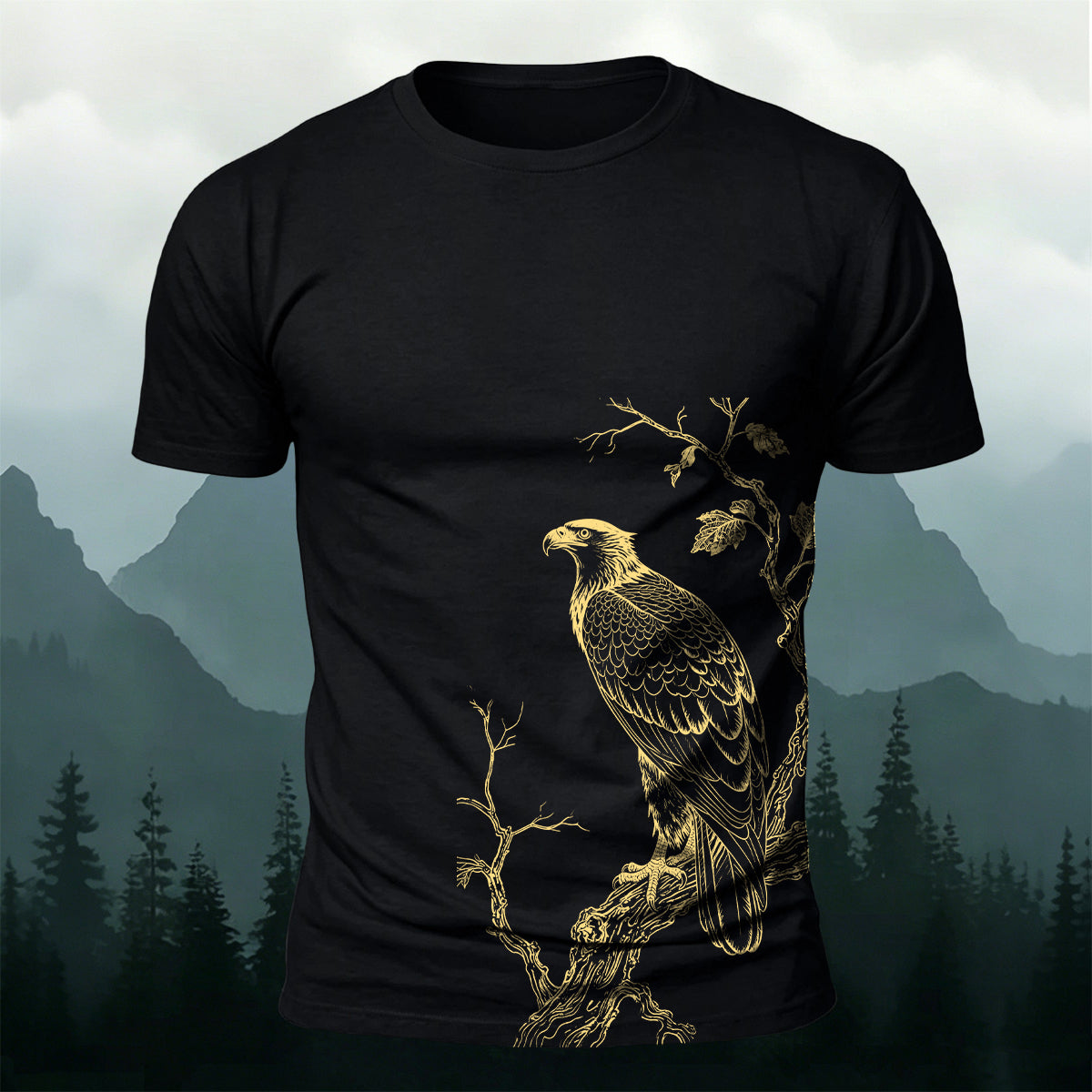 Eagle On Branch Outdoor Premium Cotton Casual  Tee