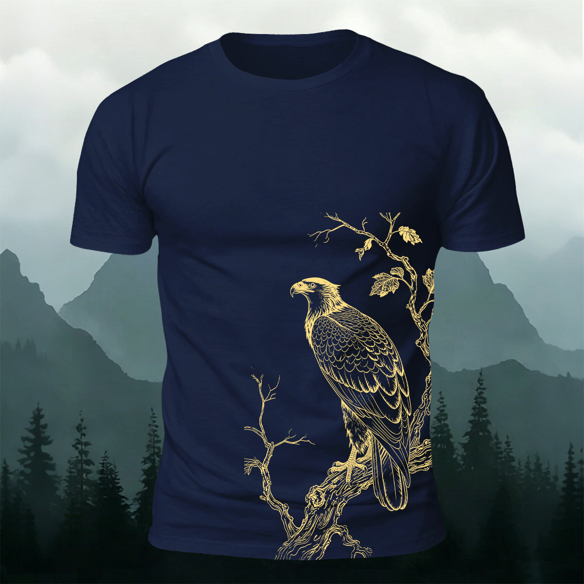 Eagle On Branch Outdoor Premium Cotton Casual  Tee
