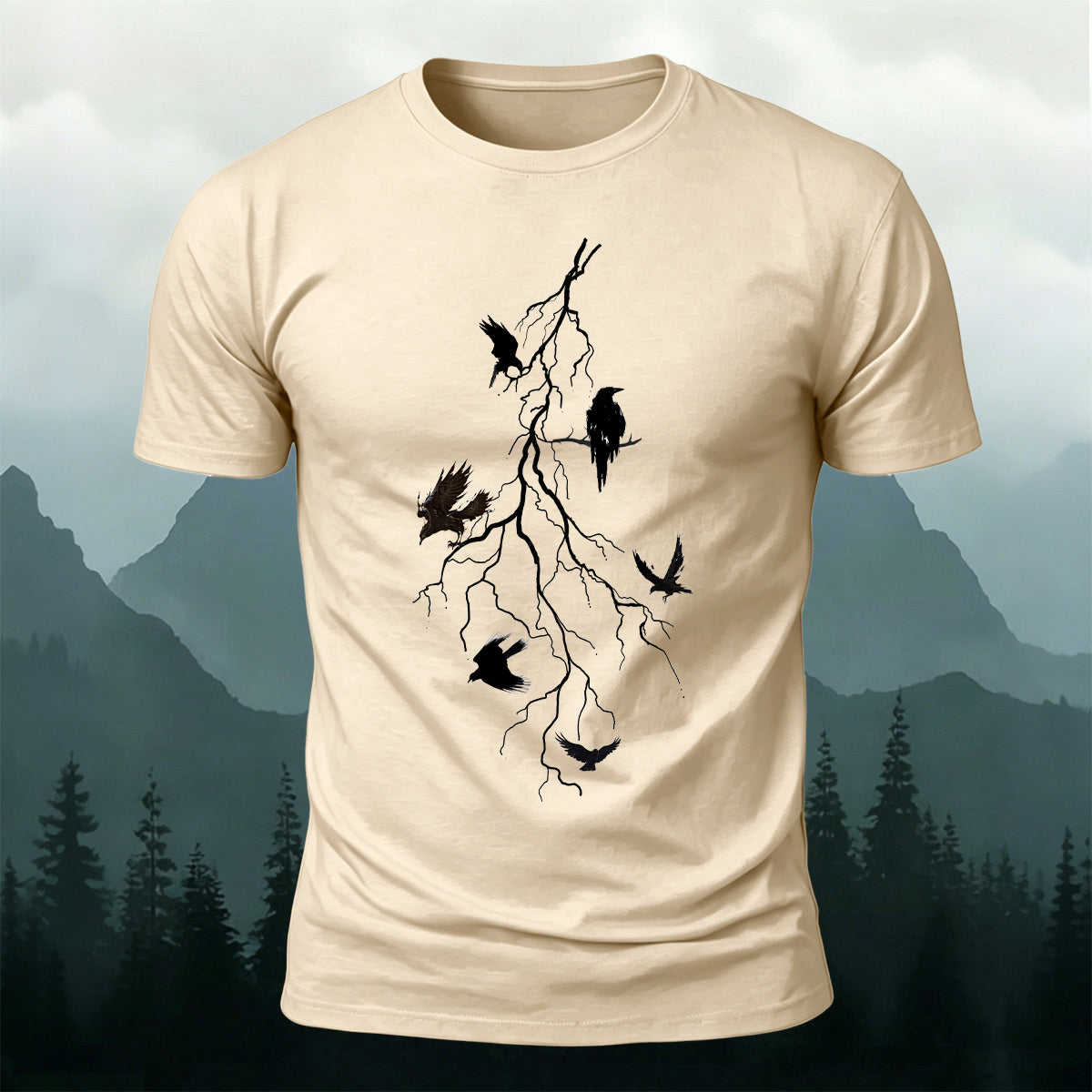 Black Ravens Twig Art Nature Skin-Friendly T-Shirt
